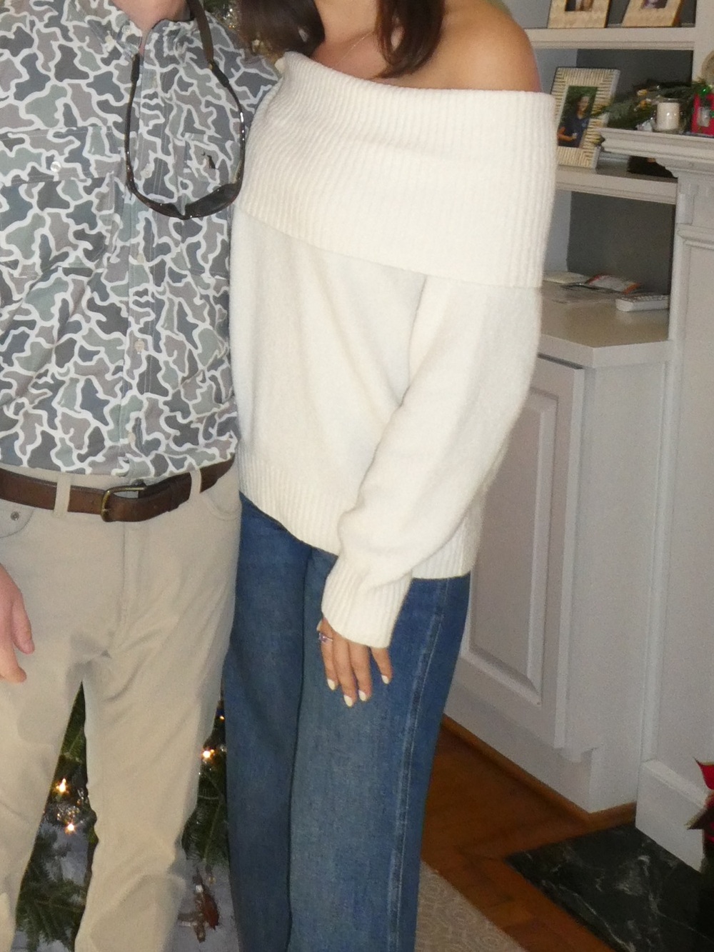 Women's Off-the-Shoulder Cream Sweater